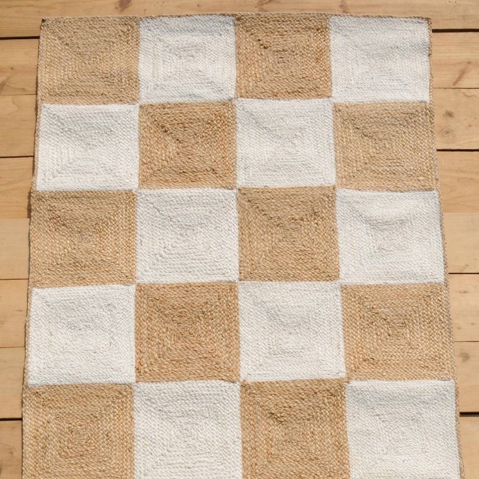 Beige och vit rutig jute-matta - Bild 2