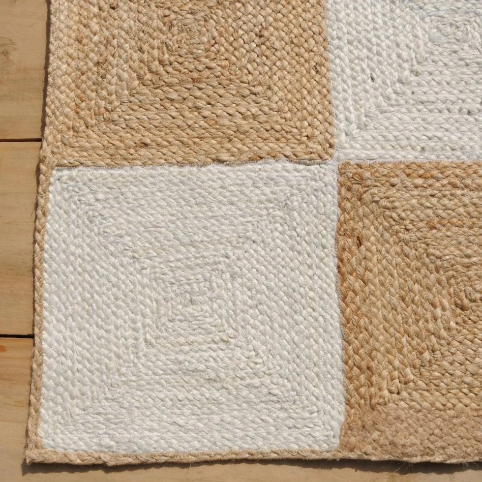 Beige och vit rutig jute-matta - Bild 6