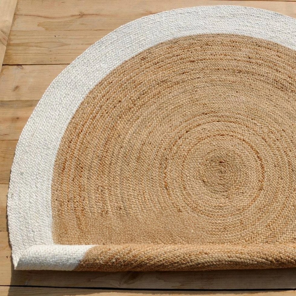 Flätad vit kant rund jute matta - Bild 3