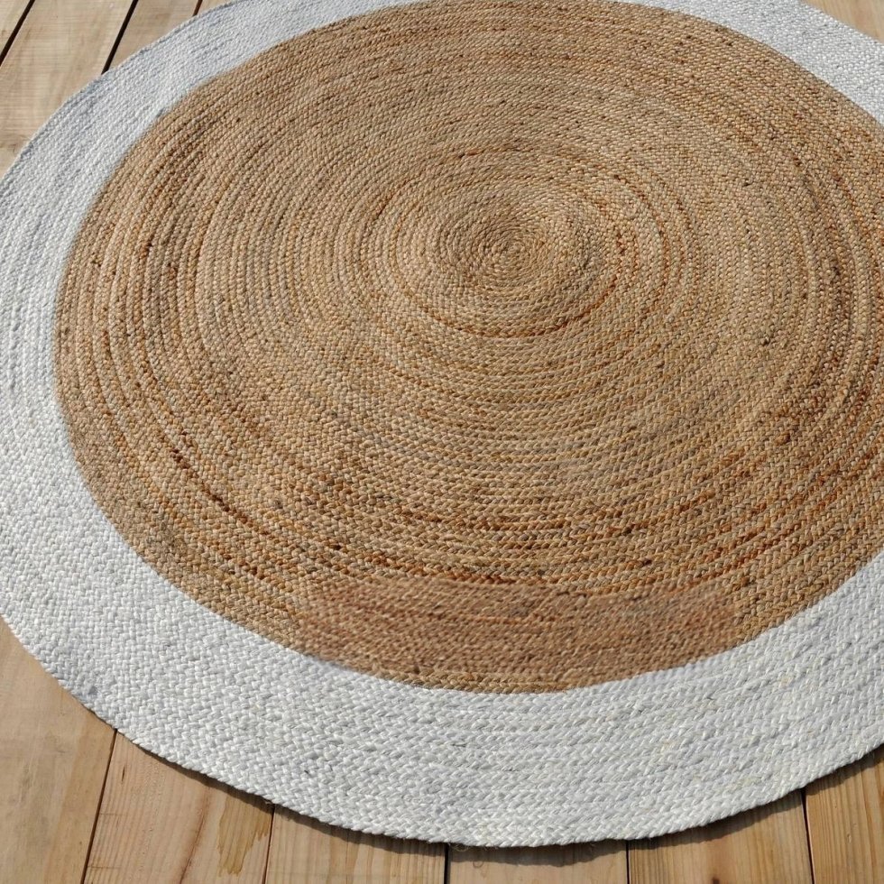 Flätad vit kant rund jute matta - Bild 4