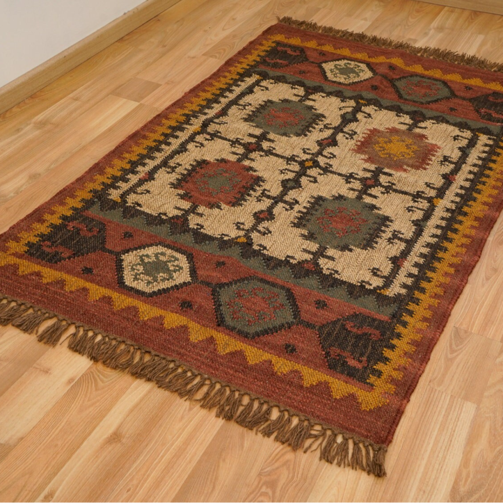 Brun navajomatta i ull och jute - Bild 2