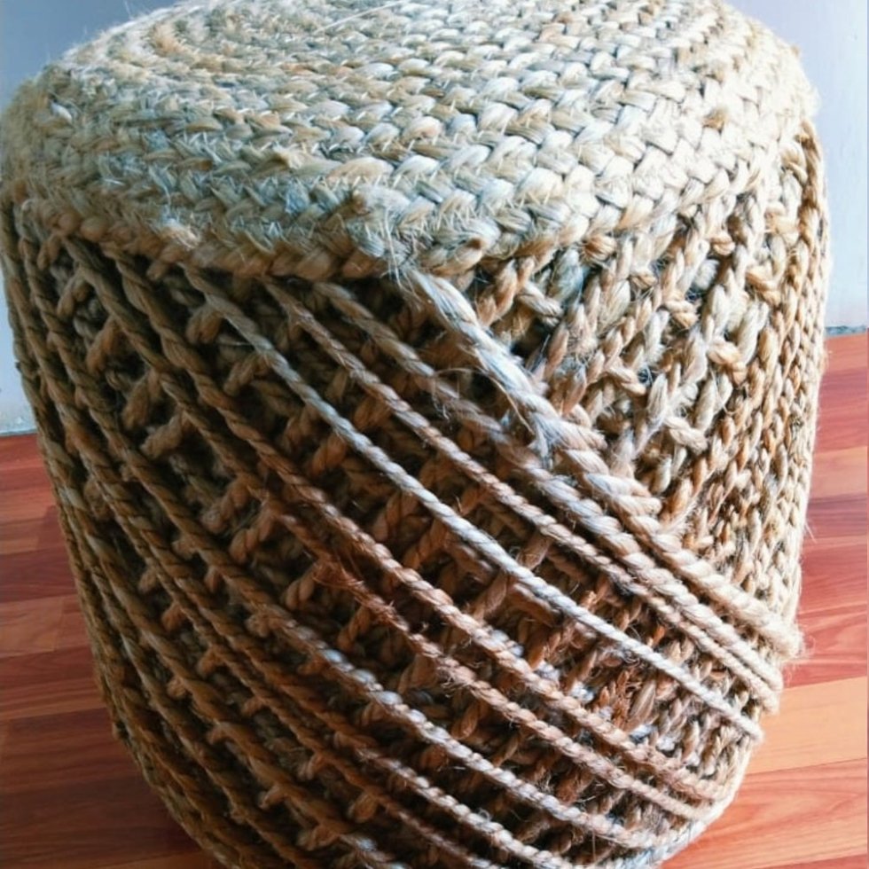 Rund sittpuff Ottoman i jute med sladd