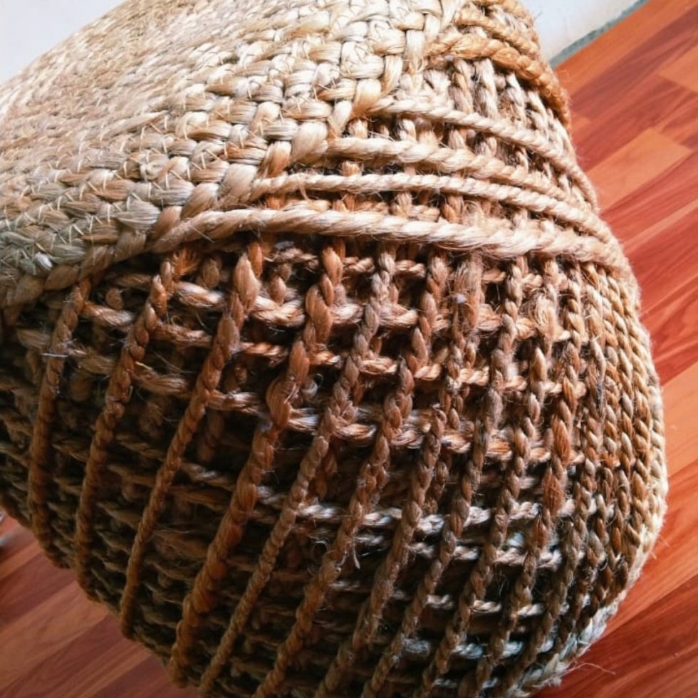 Rund sittpuff Ottoman i jute med sladd - Bild 4