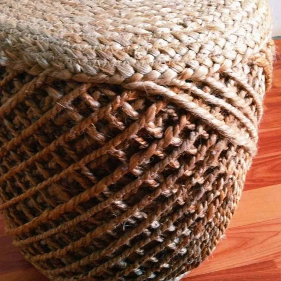 Rund sittpuff Ottoman i jute med sladd - Bild 2