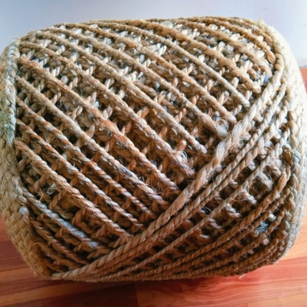 Rund sittpuff Ottoman i jute med sladd - Bild 3