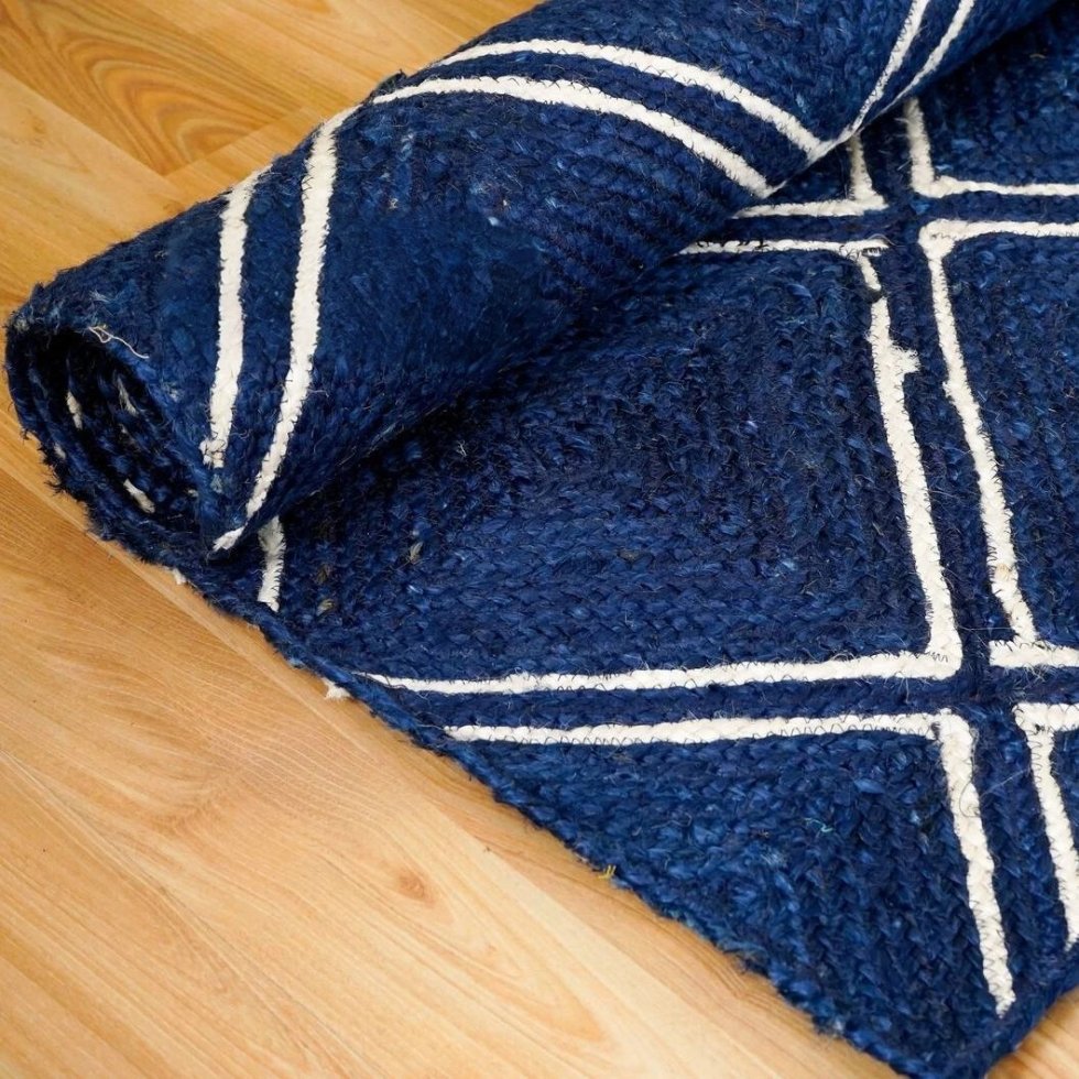 Diamant marinblå jute matta - Bild 3