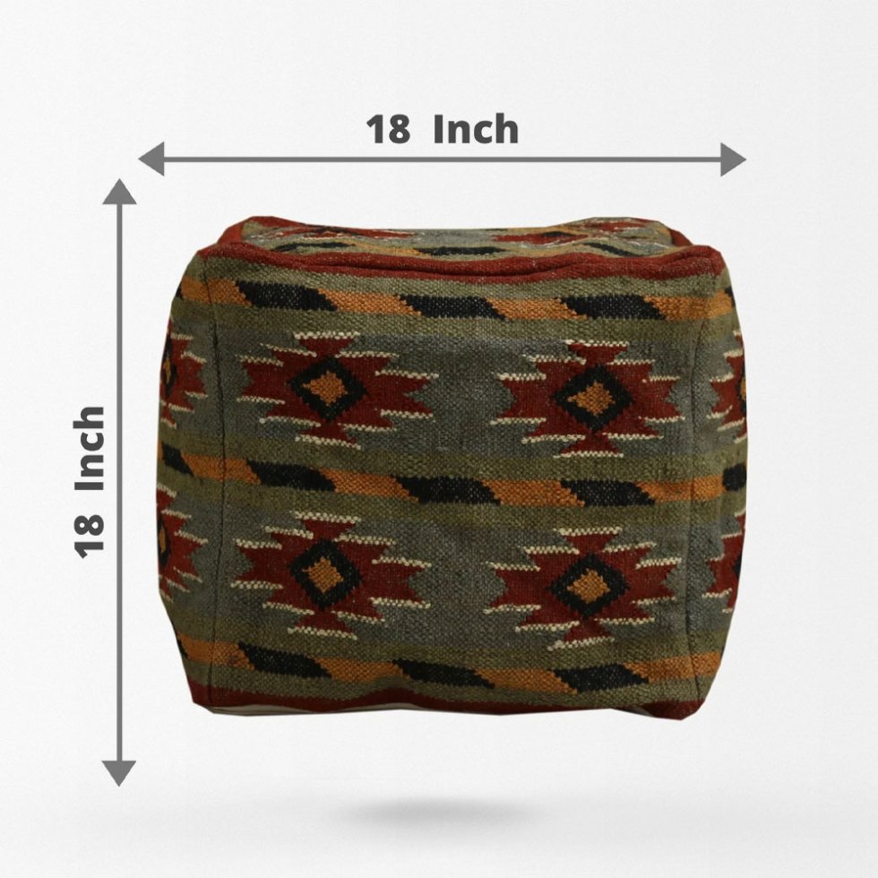 Puff i grönrandig ull och jute - Bild 3
