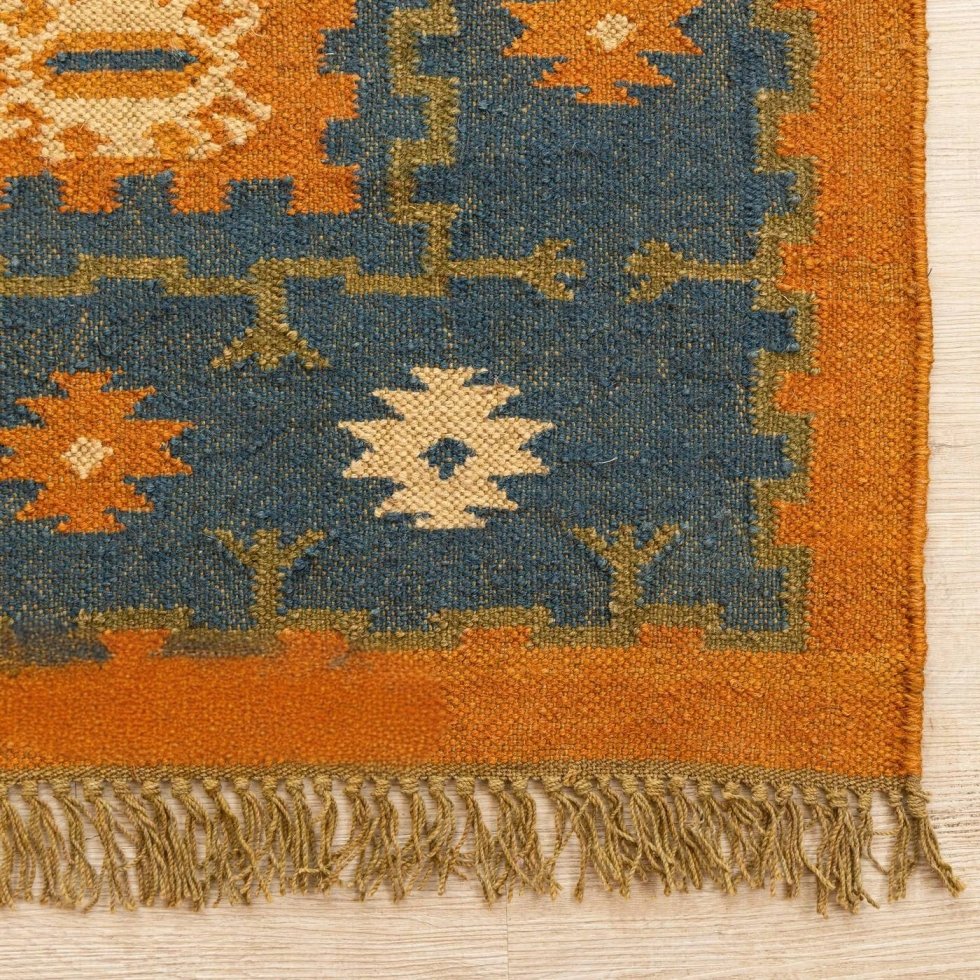 Handvävd matta i orange ulljute - Bild 4