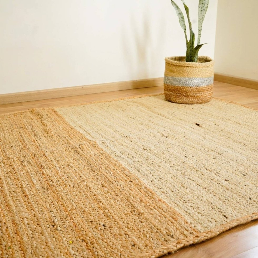 Elfenbensfärgad och naturfärgad flätad jute-matta - Bild 2