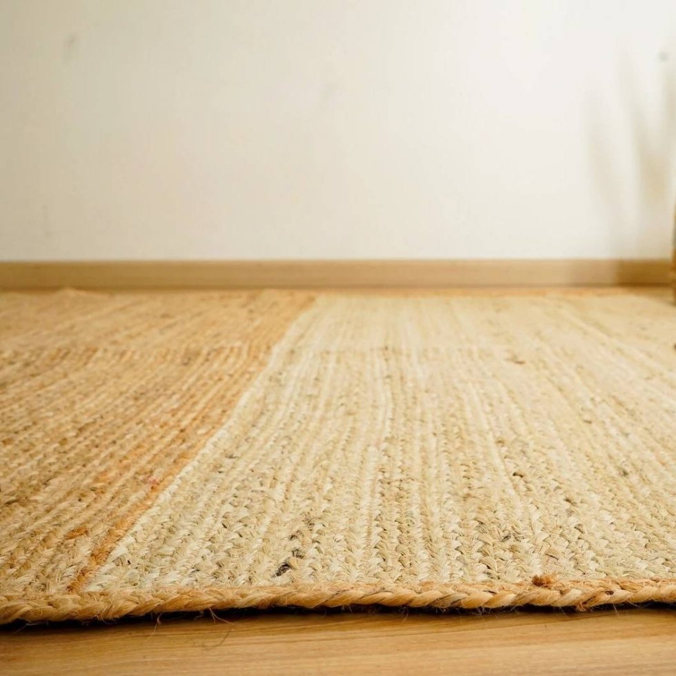 Elfenbensfärgad och naturfärgad flätad jute-matta - Bild 3