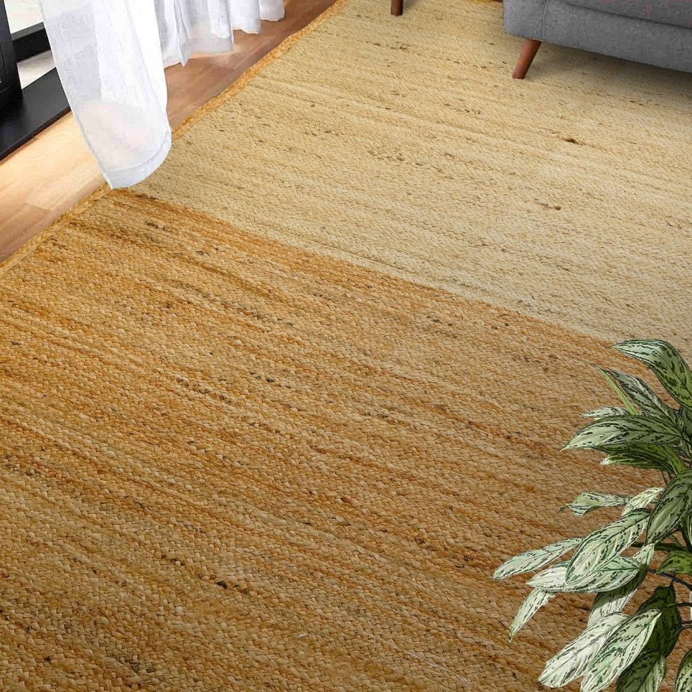 Elfenbensfärgad och naturfärgad flätad jute-matta