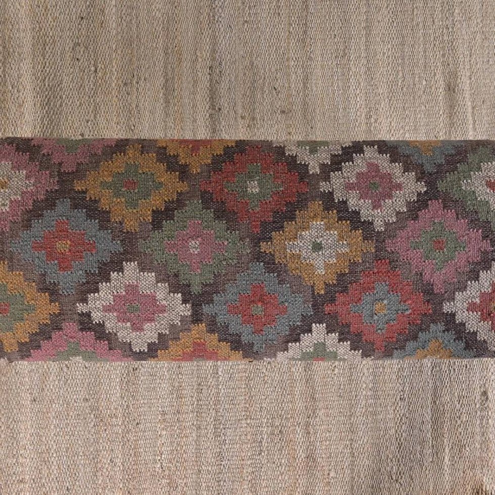 Mångfärgad ottoman bänk i diamantull och jute - Bild 2