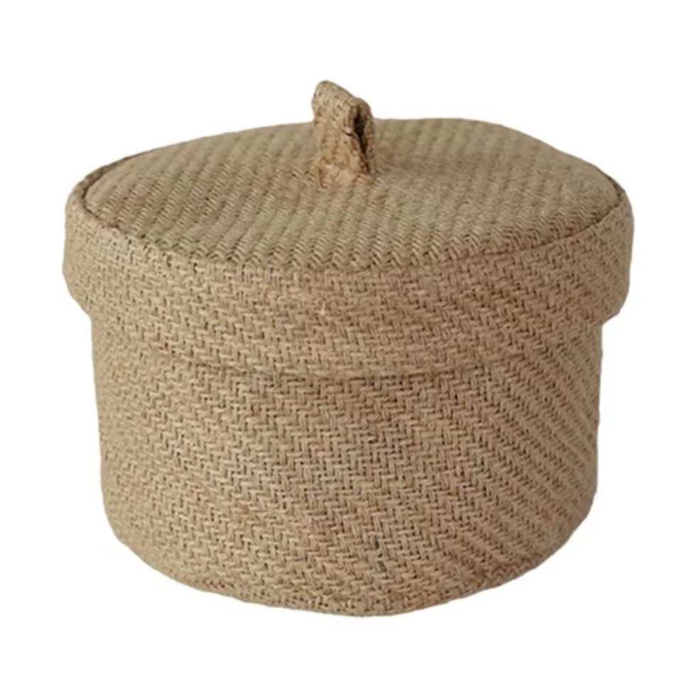 Rund korg i naturjute med lock - Bild 2
