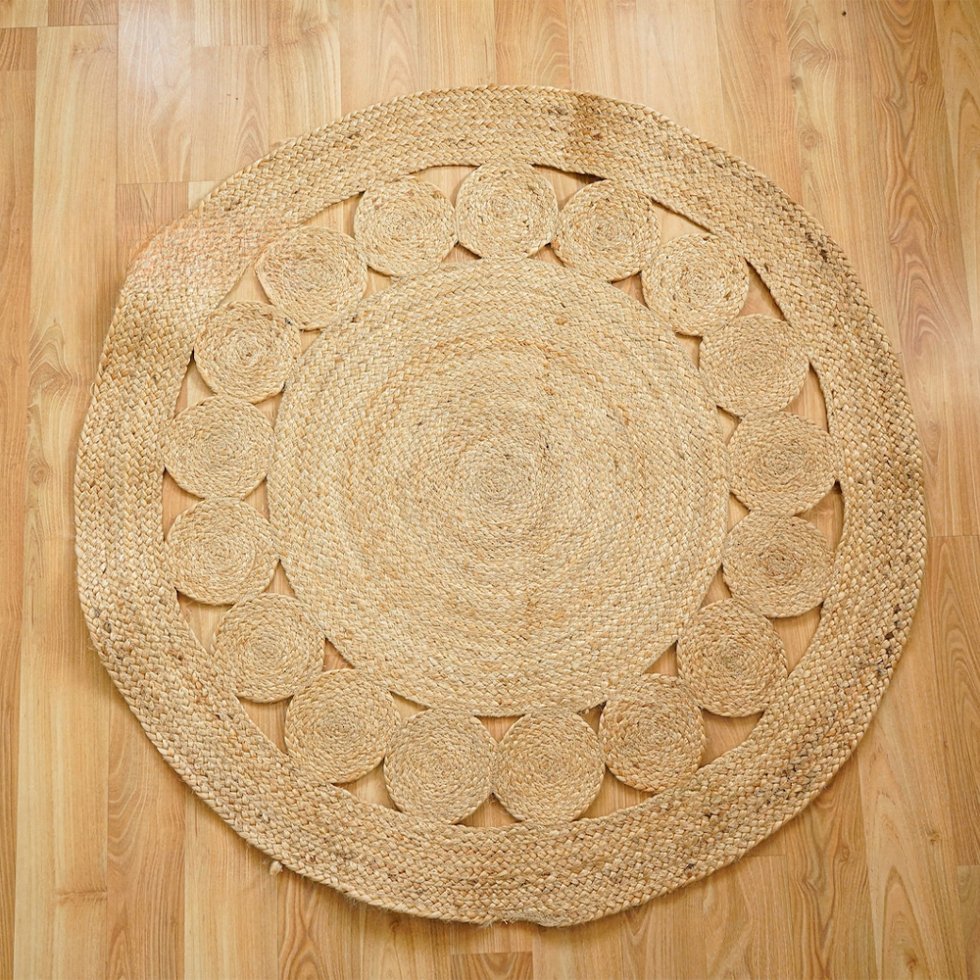 Naturlig rund flätad utskuren jute-matta - Bild 3