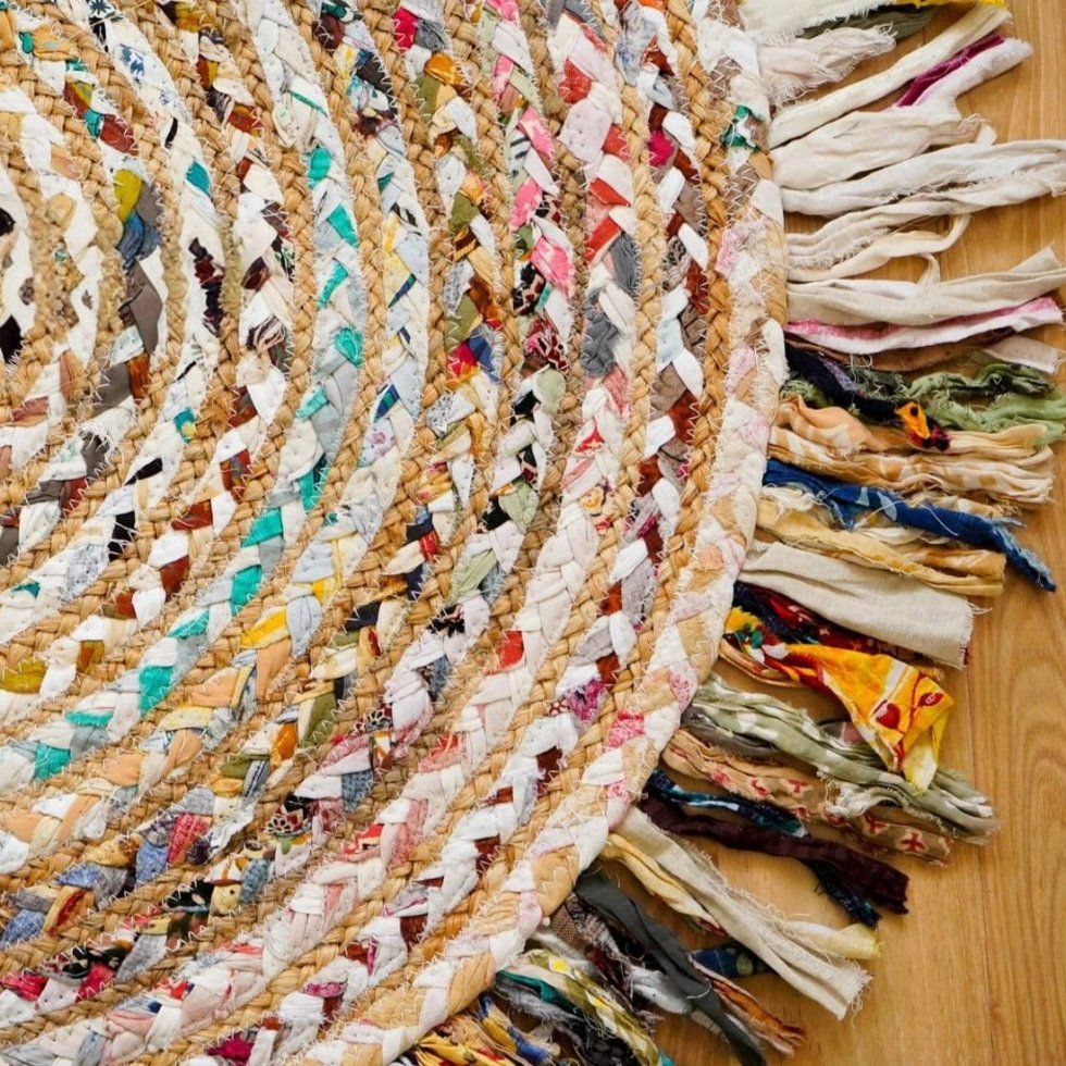 Rund handvävd matta i chindi-jute - Bild 4