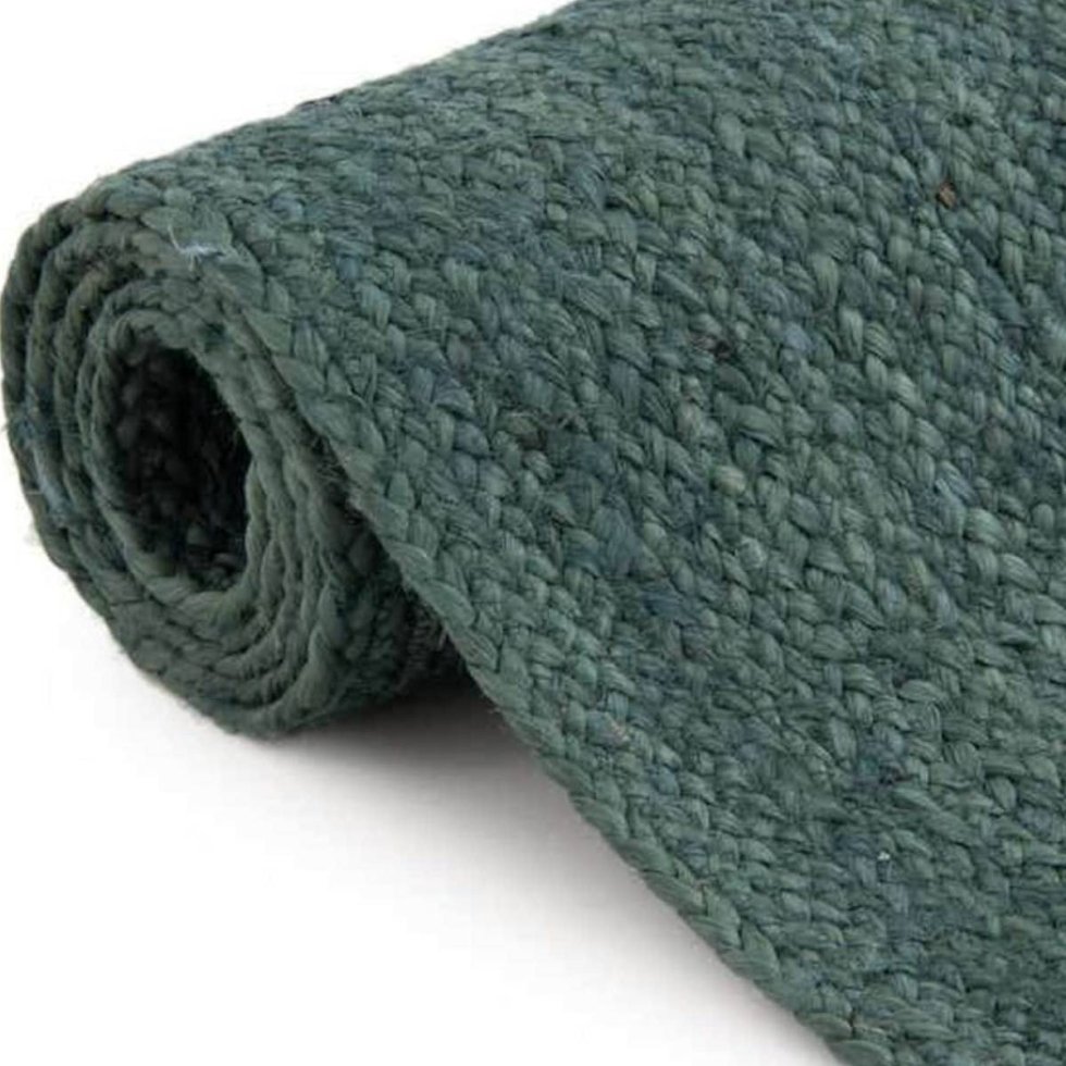 Tealgrön flätad rund jute matta - Bild 3