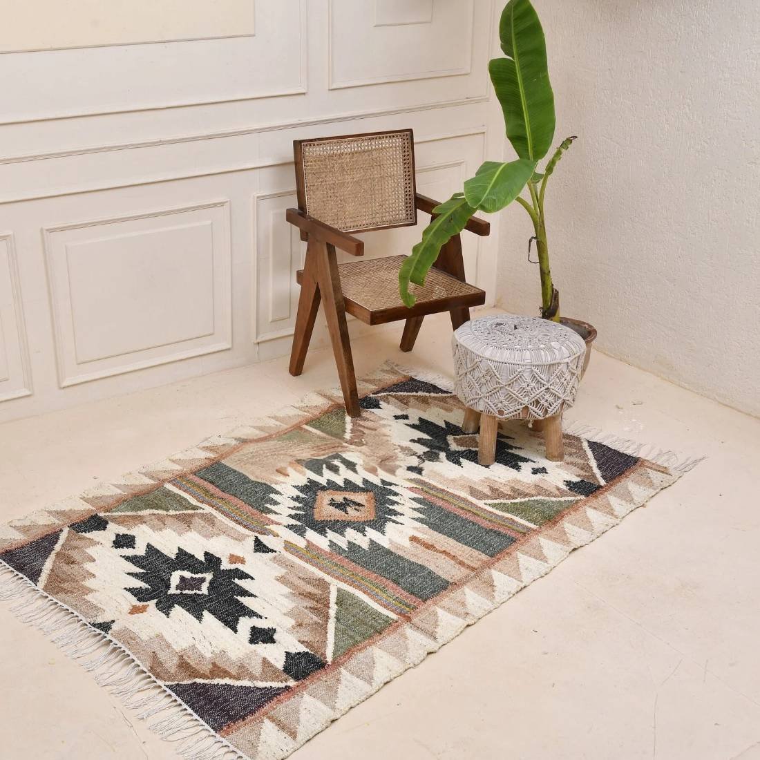 Vintage kelimmatta i bomull och jute Vintage kelimmatta i bomull och jute - Bild 3