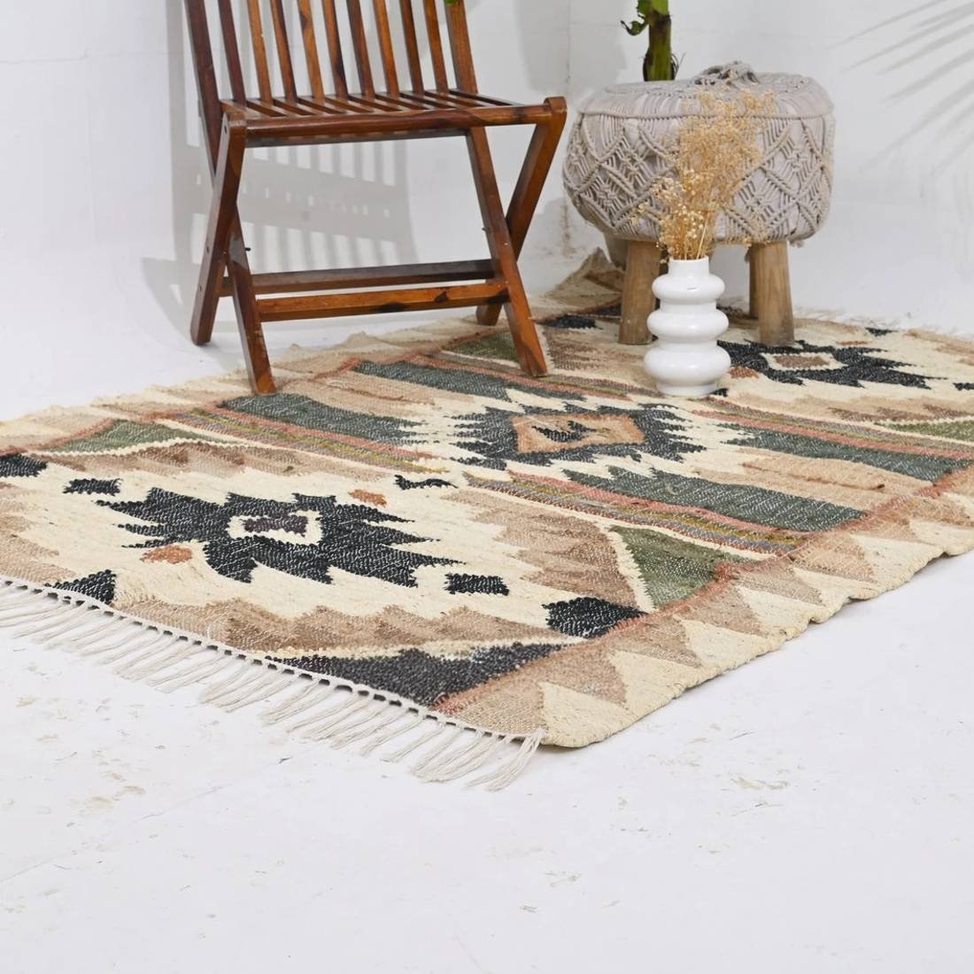 Vintage kelimmatta i bomull och jute Vintage kelimmatta i bomull och jute