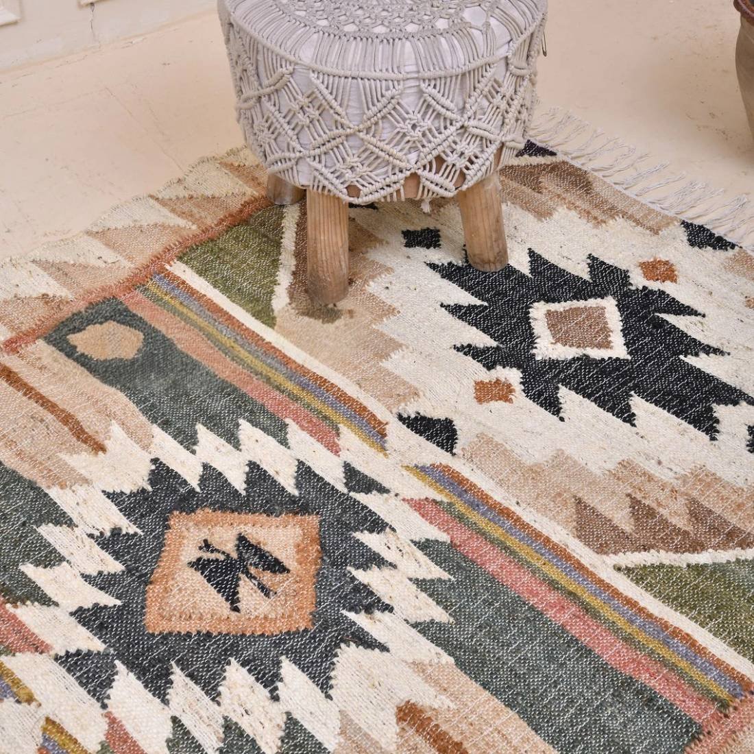 Vintage kelimmatta i bomull och jute Vintage kelimmatta i bomull och jute - Bild 5