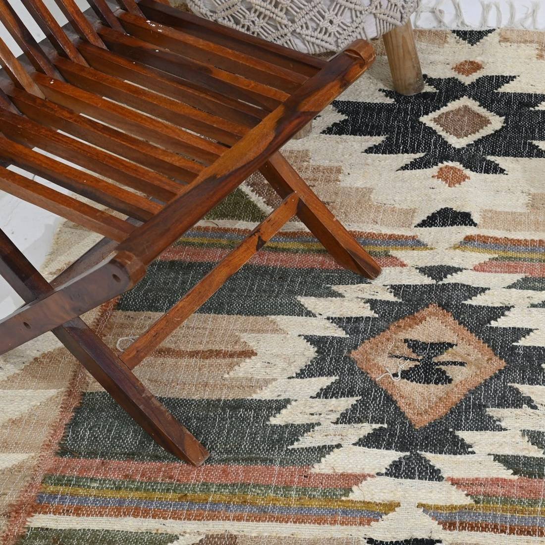 Vintage kelimmatta i bomull och jute Vintage kelimmatta i bomull och jute - Bild 2