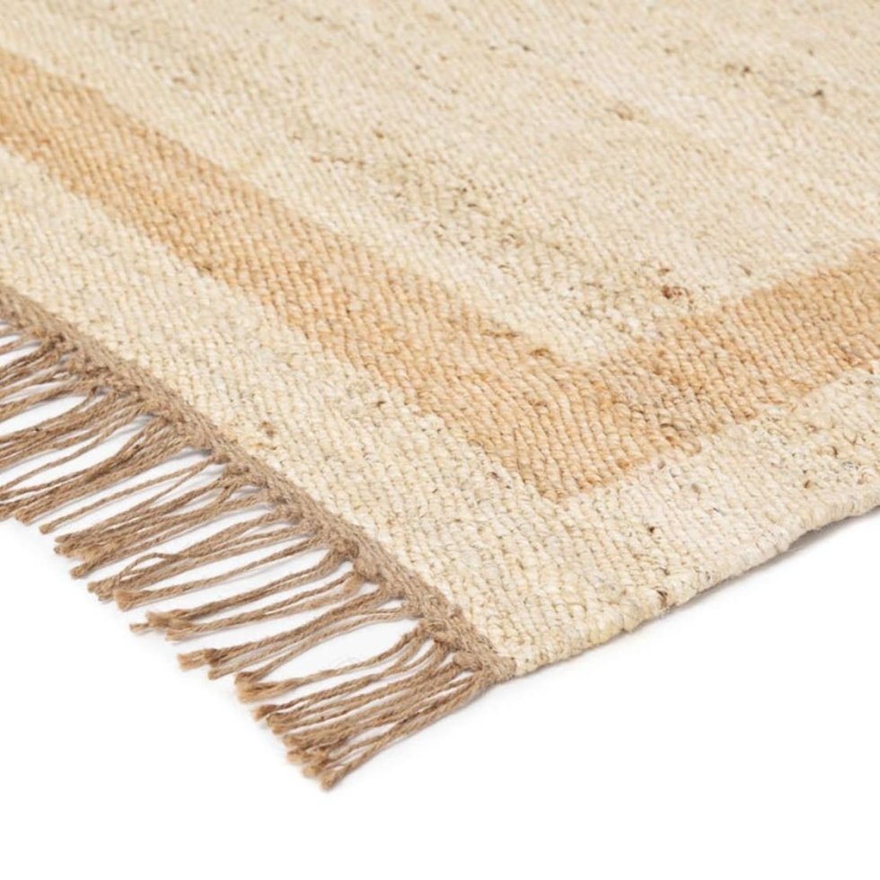 Matta i vit och naturfärgad jute med tofsar - Bild 4
