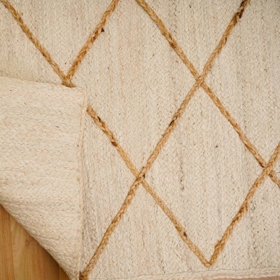 Vit matta av flätad jute med strukturerad naturlig diamant - Bild 3