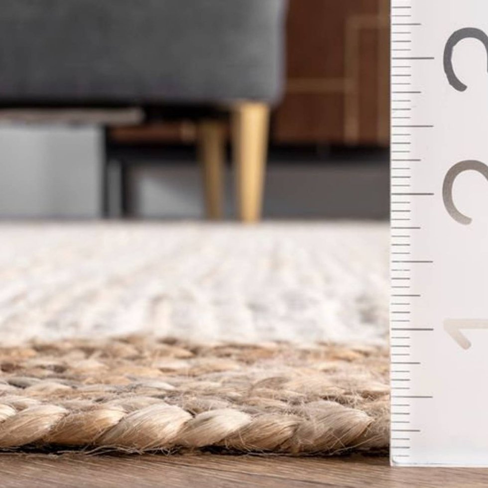 Vit rund jute-matta med beige kant - Bild 2