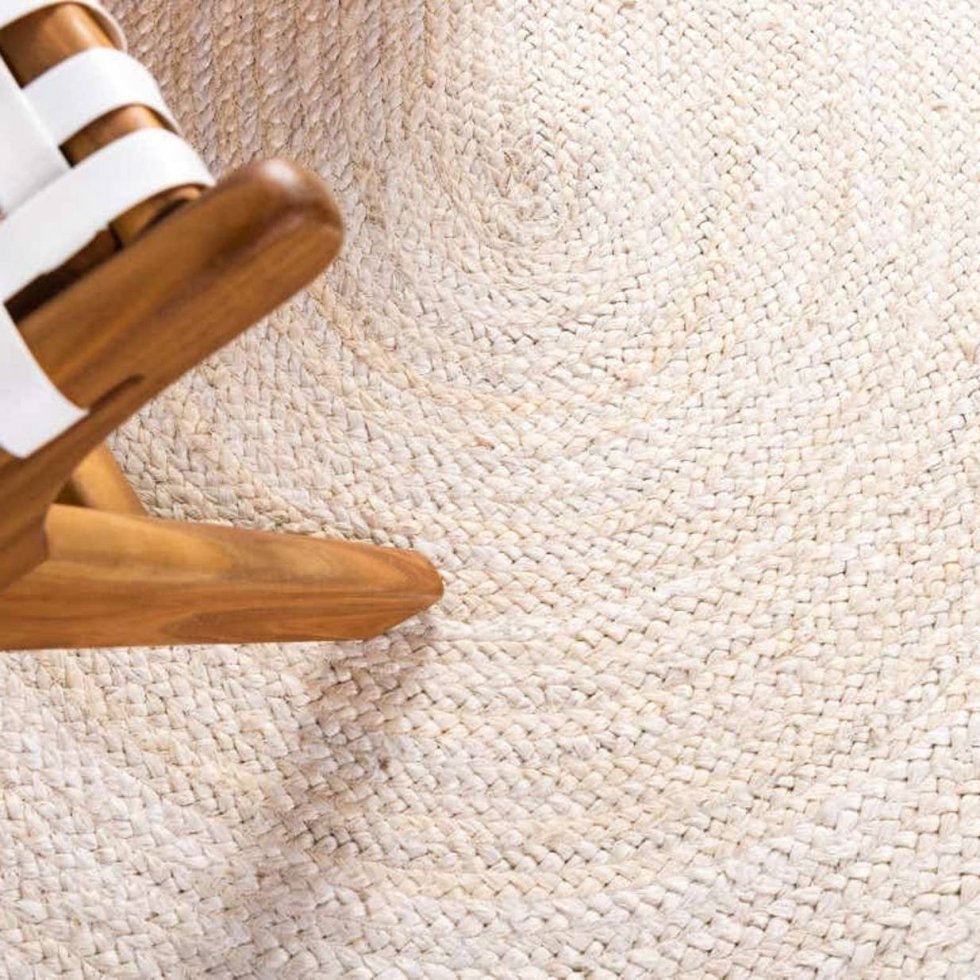 Vit rund jute-matta med beige kant - Bild 3