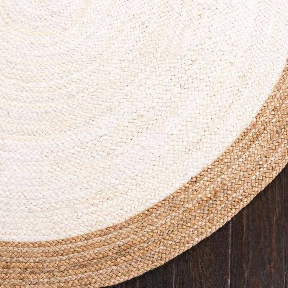 Vit rund jute-matta med beige kant - Bild 5