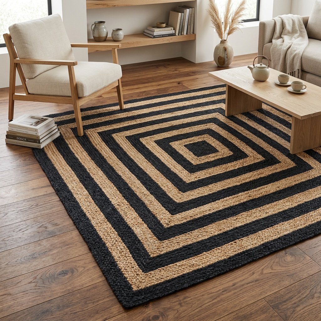 Svart jute matta square target Black jute rug square target