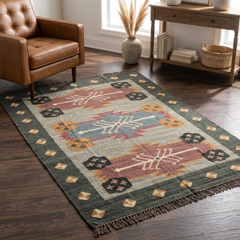 Boho kilimatta i ull och jute Boho wool jute kilim rug