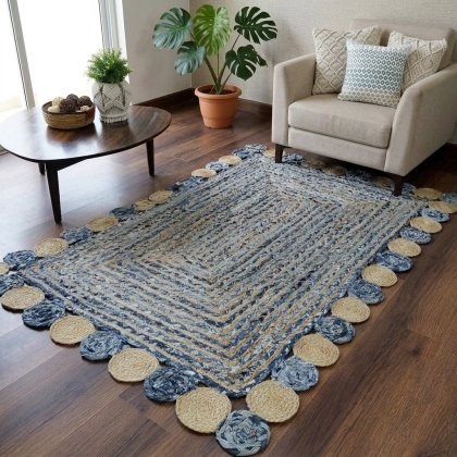 Denim and jute area rug