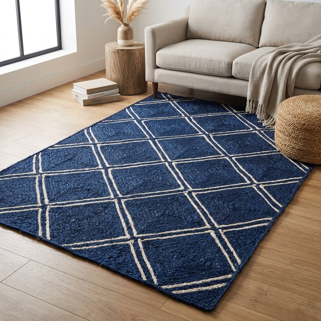 Diamant marinblå jute matta Diamond navy blue jute rug