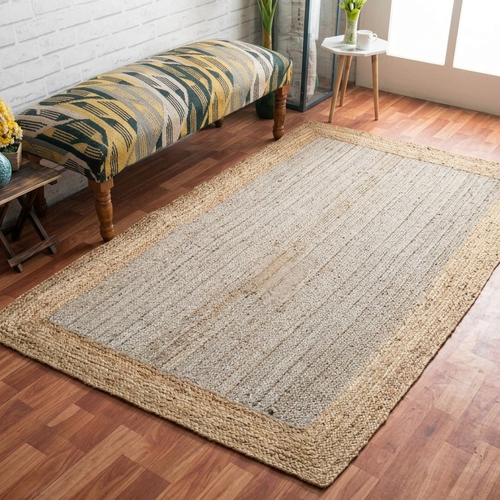 Grå flätad jute-matta Grey braided jute rug