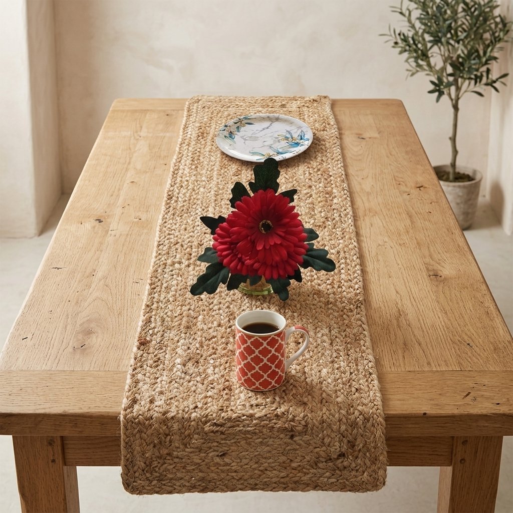 Handvävd bordstabletter i flätad jute Handwoven braided jute placemat