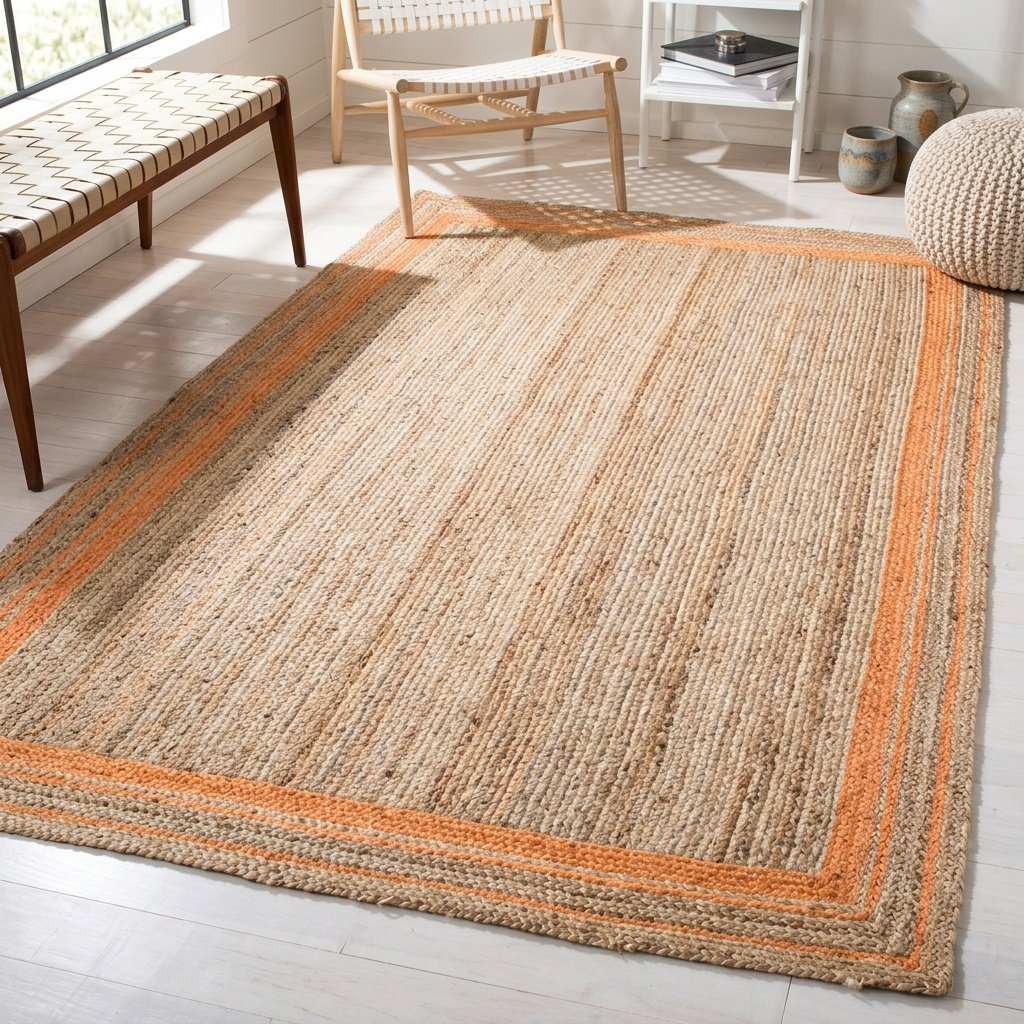 Mattor i jute med orange kant Jute area rugs with orange trim