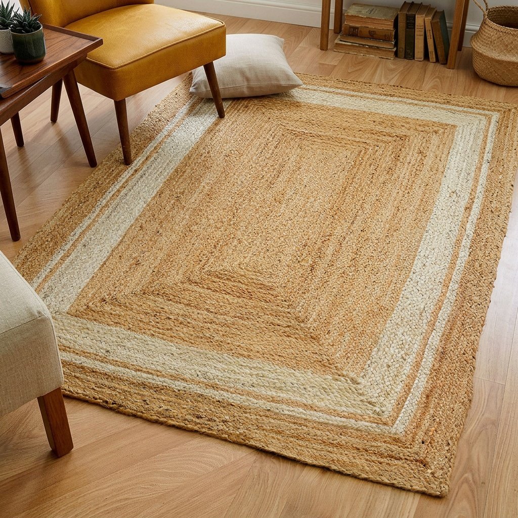 Mattor i jute med vit kant Jute area rugs with white trim
