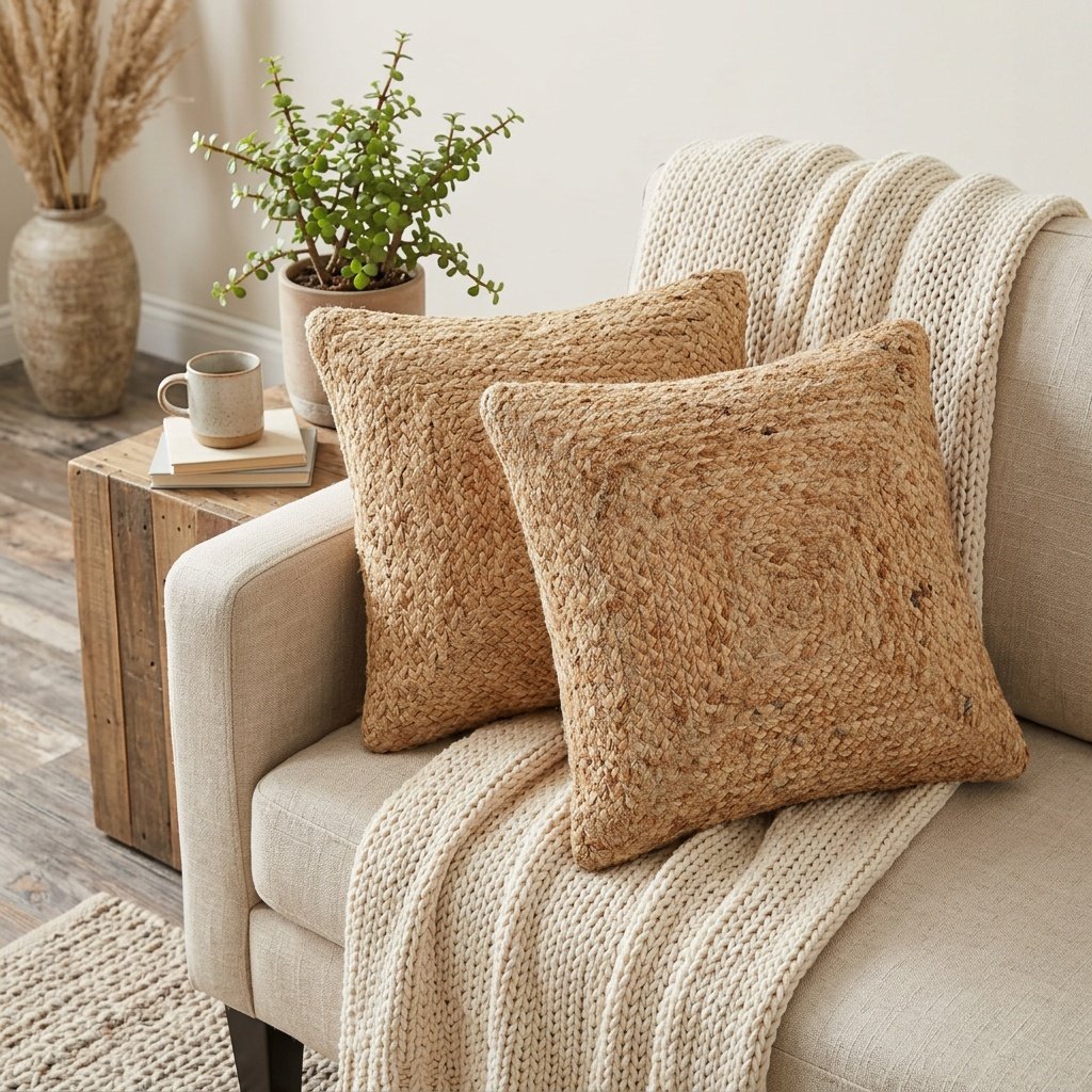 Kuddar i naturflätad jute Natural braided jute pillows set