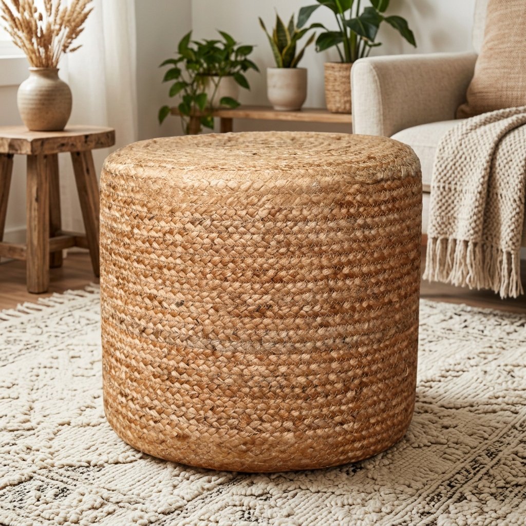 Puff ottoman i naturflätad jute Natural braided jute pouf ottoman