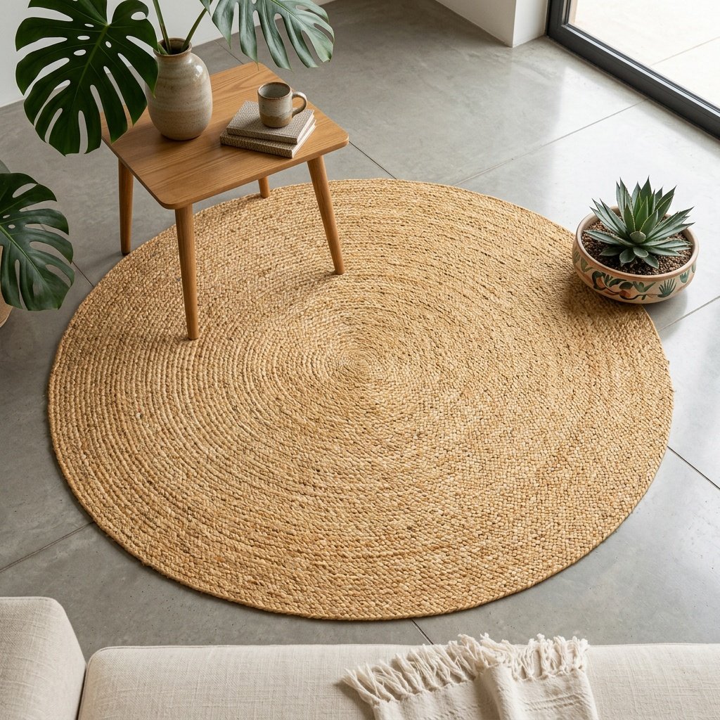 Naturlig flätad rund jute-matta Natural braided round jute rug