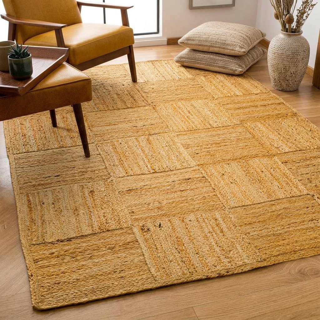 Naturligt fyrkantigt mönster jute matta Natural square pattern jute rug
