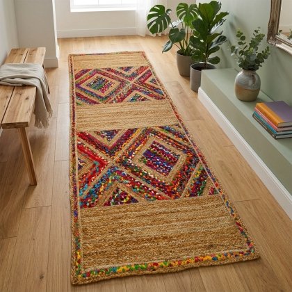 Rainbow jute rag runner rug