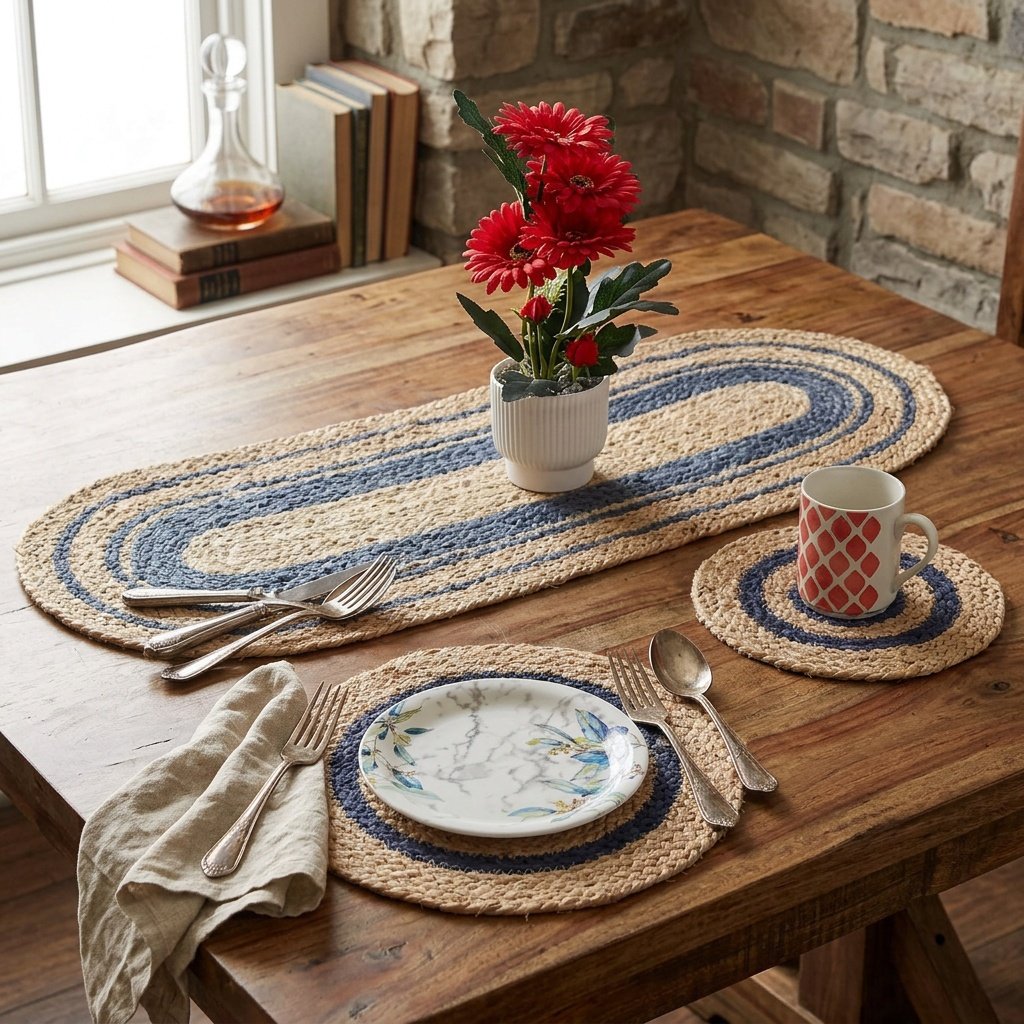 Runda och ovala juteunderlägg Round and oval jute placemats