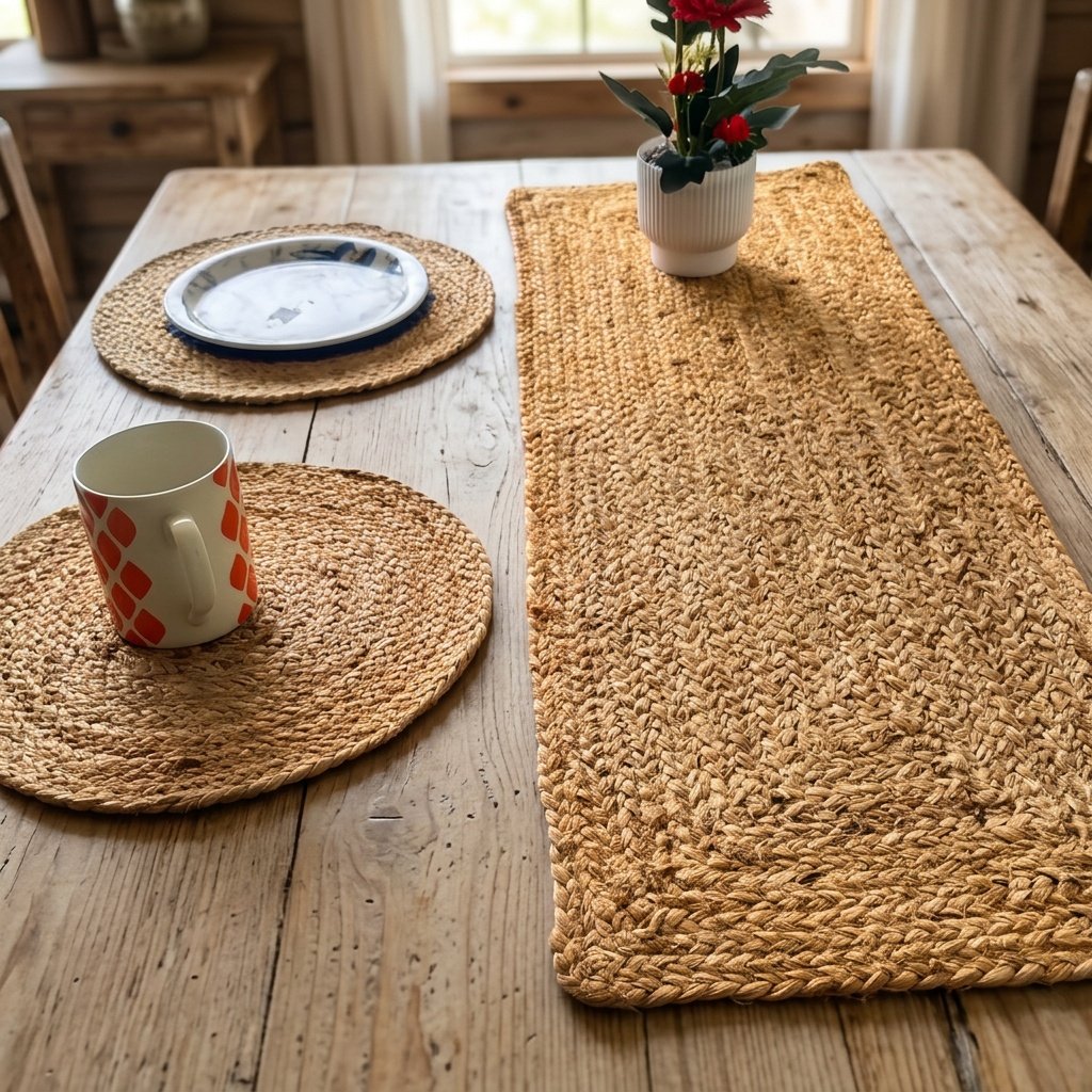 Runda och rektangulära juteplacemats Round and rectangle jute placemats