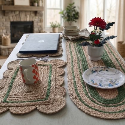 Scalloped and oval jute placemats