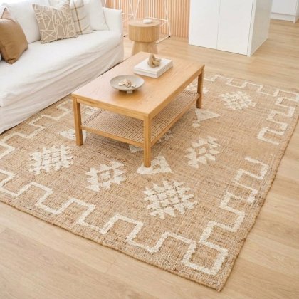 White and natural cotton jute rug