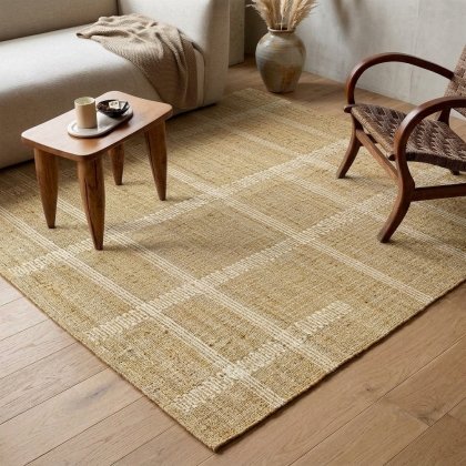 White and tan cotton jute area rug