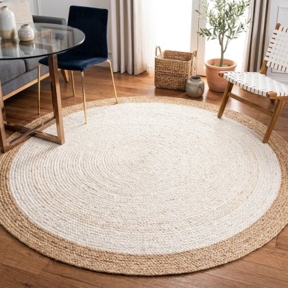 White round jute rug with beige border