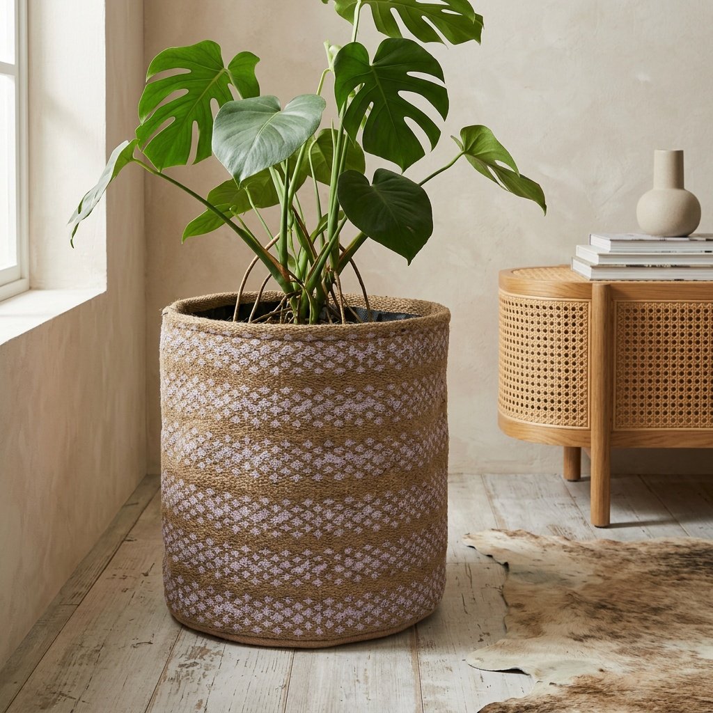 Brun rund korg i jute Brown jute round basket