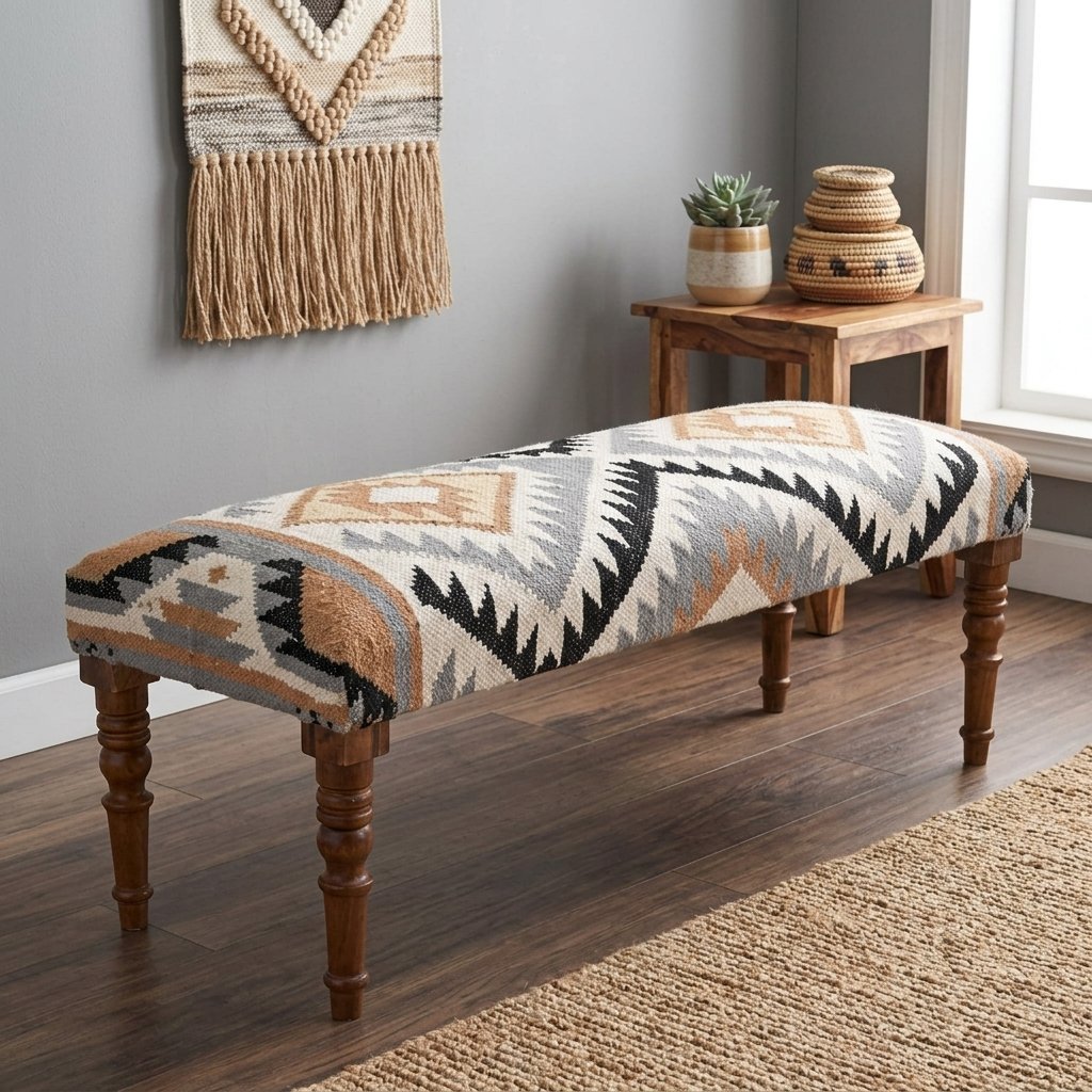 Ottoman bänk i chevron ull och jute Chevron wool and jute ottoman bench